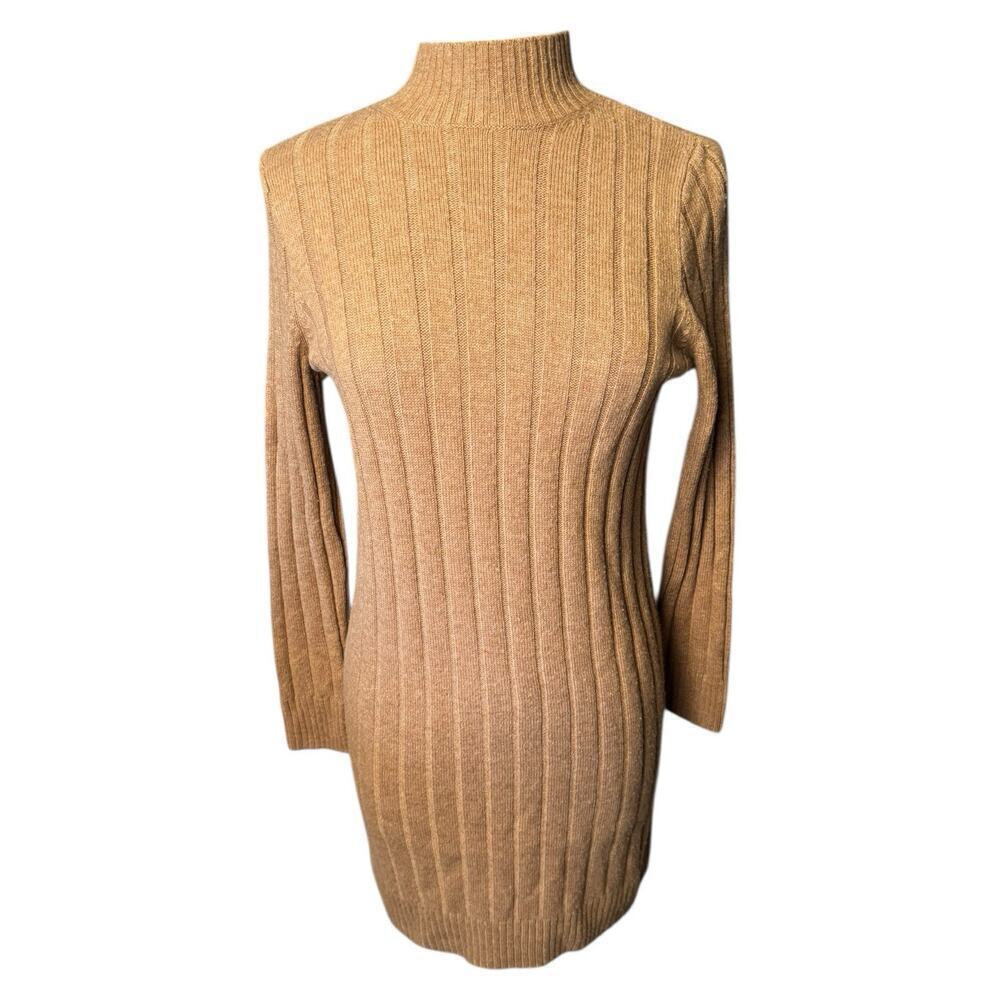 Madewell NEW Sweater Dress Small Camel Knit Ribbed Mock Neck Wool Blend Capsule